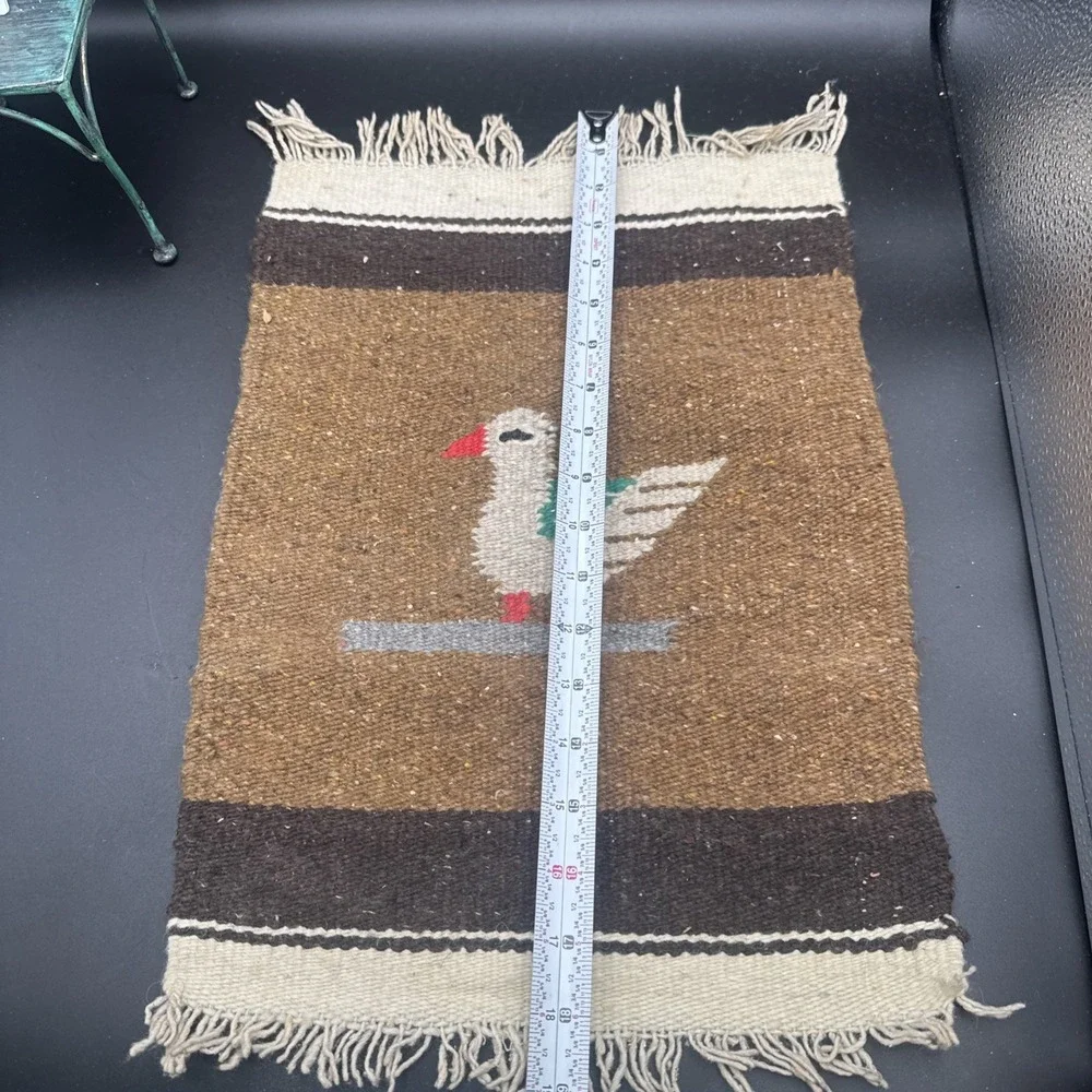 Vintage Southwestern or Mexican Textile Small Rug Wall Tapestry w Bird on Branch